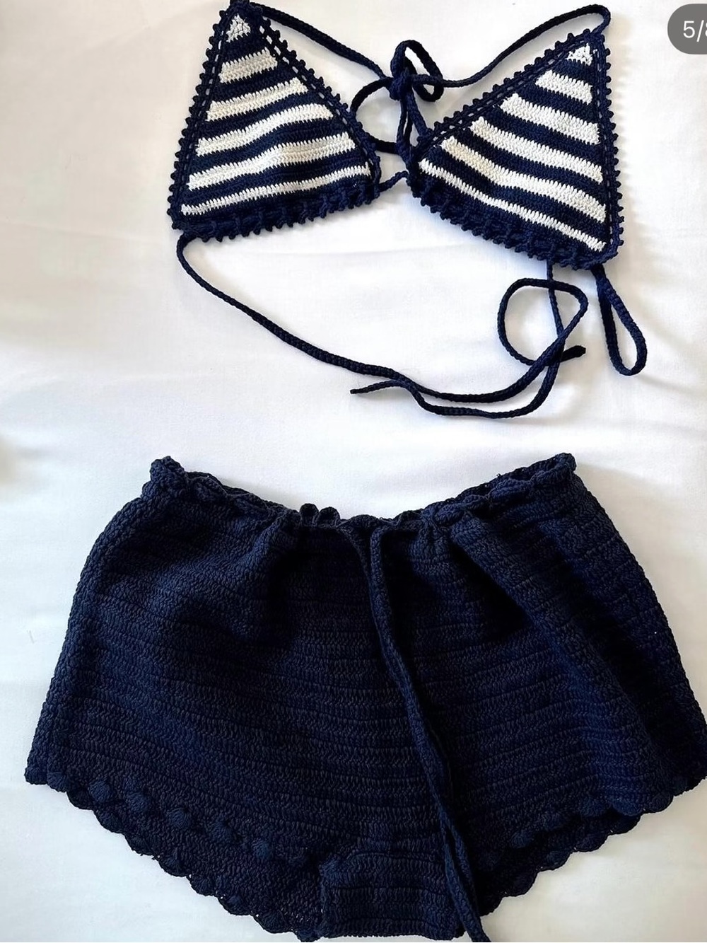 J. Crew Navy & Cream Crochet Bikini Top with Navy Crochet Shorts